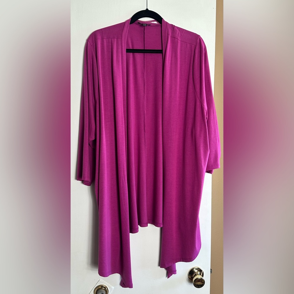 Lane Bryant 26/28 Magenta Open Front Cardigan Lightweight 3/4 Sleeve Plus